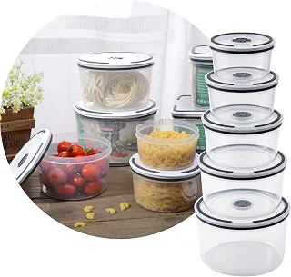 Kit 5 Potes Herméticos Transparentes com Tampa Vedante, Plástico Livre de BPA, 400ml a 2000ml, Empilháveis, Uso em Freezer e Micro-ondas