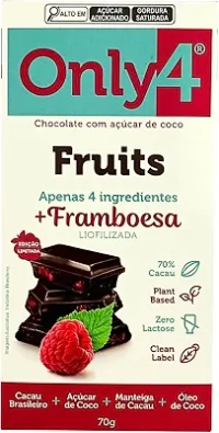 Chocolate 70% Cacau com Framboesa Sem Lactose Vegano Only4 70G