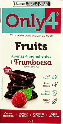 Chocolate 70% Cacau com Framboesa Sem Lactose Vegano Only4 70G