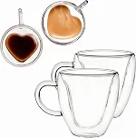 Jogo de Xícara Parede Dupla Coração Vidro Borossilicato 70ml Térmica Kit Namorados