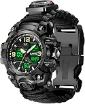 Relógio digital militar de sobrevivência 23 em 1, pulseira masculina tática, multifuncional e ajustável, à prova d'água, esportiva, mostrador duplo, com bússola, pulseira de paracord