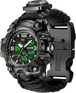 Relógio digital militar de sobrevivência 23 em 1, pulseira masculina tática, multifuncional e ajustável, à prova d'água, esportiva, mostrador duplo, com bússola, pulseira de paracord