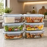 Kit 6 Potes Vidro Borossilicato 640ml Marmita Tampa Hermética Resistente