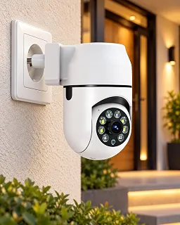 Câmera de Segurança Wi-Fi Inteligente, Visão Noturna, Rotação Horizontal 355° e Vertical 90°, Monitoramento Residencial pelo Celular, Detecção de Movimento e Instalação Direta na Tomada com 2 Pinos