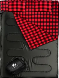 BESTEAM Saco de dormir duplo de flanela para adultos e crianças, tamanho Queen para 2 pessoas com 2 travesseiros, saco de dormir para clima quente e frio para acampamento, caminhadas, impermeável