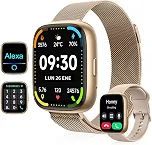 Smartwatch Ecrã tátil completo de 1,28 polegadas IP67 à prova de água Compatível com chamadas, modos desportivos e notificações (2 braceletes incluídas) Dourado