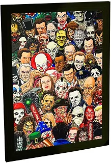 Quadro Decorativo Colagem Vilões Terror Horror Clássicos Geek Cinema Filmes Sala Quarto Escritório Decoração Poster
