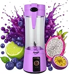 Mini Liquidificador Portátil Recarregável USB, 6 Lâminas, Copo para Sucos e Vitaminas (Roxo)