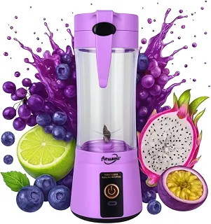 Mini Liquidificador Portátil Recarregável USB, 6 Lâminas, Copo para Sucos e Vitaminas (Roxo)