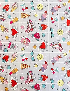 Saco de Presente Perolado 20 x 29 cm, 50 Unidades, Saquinho de Plástico Perolado, Estampas Variadas (Adesivos Coloridos)