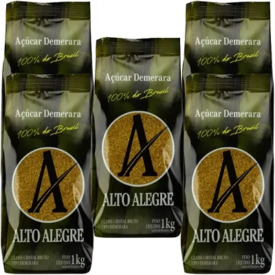 Açúcar Demerara 5kg (5x1kg) – Natural, Levemente Dourado e Ideal para Cafés, Sucos e Receitas Saudáveis