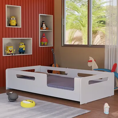Cama Montessoriana Solteiro Infantil em MDF Segura Baixa e Estilo Lúdico