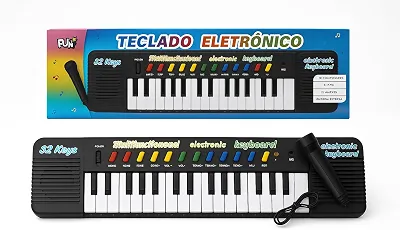 Piano Teclado Musical Infantil Microfone Karaoke 32 teclas Brinquedo Educativo