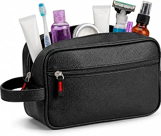 Necessaire Masculina de Couro, Impermeável, com 2 Divisórias, Organizador de Viagem Executivo para Higiene e Barba (Preto Sport)
