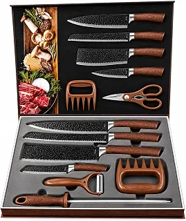 Kit Churrasco 8 Peças Facas Aço Inox Antiaderente com Estojo - Amadeirado
