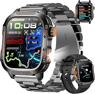 Smartwatch Resistente à Água com GPS, Tela 2.01 Polegadas, Bateria 540mAh, Lanterna LED, Bússola, Mais de 100 Modos Esportivos, Relógios desportivos para atividades ao ar livre, estilo militar