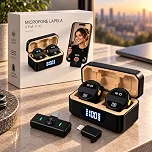 Microfone de Lapela Sem Fio Duplo, Kit com 2 Microfones + Receptor 2 em 1 Lightning e USB-C, 2,4 GHz, Alcance 25 m, Redução de Ruído, 10 h de Bateria, para iPhone e Android