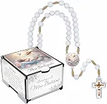 Conjunto Religioso Kit Terço e Caixa Luxo ✝️ Presente Devocional para Batismo, Crisma, Comunhão, Datas Especiais Momentos de Fé e Oração – Feito no Brasil 💕 (Batizado - Iniciação)