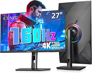 CUNPU Monitor de jogos definitivo 4K 160Hz de 27 polegadas, UHD Fast IPS 1ms, compatível com G-Sync e FreeSync, 99% DCI-P3, HDR400, HDMI 2.1 para PS5/Xbox 4K 120Hz, suporte ergonômico completo