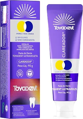 TOYADENT Pasta de Dente Roxa Clareadora 90g com Flúor, Anticáries, Remove Manchas e Ilumina, Fortalece os Dentes, Cuidado para Sensibilidade, Hálito Fresco Duradouro, 1 Unidade