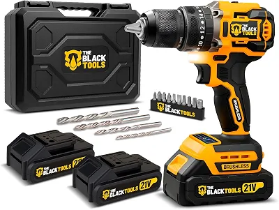 Parafusadeira Furadeira de Impacto Sem Fio 21V Brushless 2 Baterias The Black Tools TB-21YX
