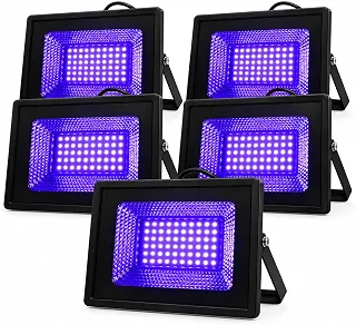 KIT 5 UV LED Refletor IP66 impermeável 100W Luz Negra Efeito Neon Bivolt