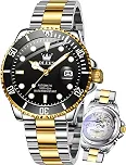 Relógios masculinos automáticos, automáticos mecânicos para homens, relógio masculino de aço inoxidável dourado, prata, mostrador grande, sem bateria, vestido de data, à prova d'água, moldura