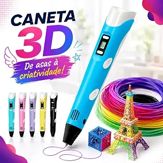 Caneta 3D Profissional adulto e infantil com Display LED + Kit Filamentos Coloridos | Brinquedo Educativo Criativo para Crianças e Adultos