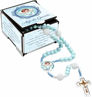 Conjunto Terço Infantil com Caixinha e Oração do Anjo da Guarda ✝️ Lembrancinha para Batizado, Crisma, Primeira Comunhão, Festa Religiosa – Feito no Brasil 💕 (Azul)