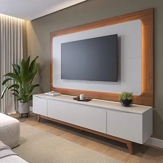 Rack Flynt com Painel Oslo 180 Cm para Tv até 75 Polegadas Off White Fosco/Canella