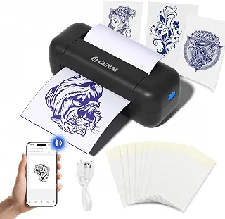 Mini Impressora de Estêncil de Tatuagem Bluetooth com 20 Folhas de Tatuagem 3', para Tatuagens Temporárias, Artistas e Iniciantes-C3