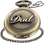 Relógio de bolso retrô de quartzo com corrente de clipe de cinto para o papai, Bronze, Movimento de quartzo