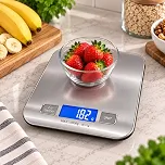 Balança Digital de Cozinha Precisão de 1g a 10kg Premium Resistente à Água em Inox Função Tara Fitness Display LCD Base Antiderrapante Durável Portátil para Alimentos e Dietas + 2 Pilhas AAA