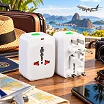 Adaptador Universal de Viagem com Protetor contra Surtos Branco Compatível com Tomadas Internacionais Premium