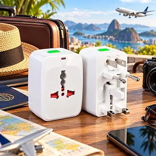 Adaptador Universal de Viagem com Protetor contra Surtos Branco Compatível com Tomadas Internacionais Premium