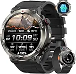Smartwatch Militar 1.45' com Chamada BT, 100+ Esportes, 2 Pulseiras