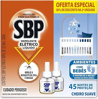 Repelente Elétrico Líquido SBP, 32,9ml, Pack com 2 Unidades