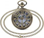 Relógio de bolso retrô de bronze antigo com corrente de colar com fecho lagosta de 78,7 cm, colar clássico de quartzo, relógio de bolso vintage steampunk com corrente para homens e mulheres,