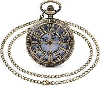 Relógio de bolso retrô de bronze antigo com corrente de colar com fecho lagosta de 78,7 cm, colar clássico de quartzo, relógio de bolso vintage steampunk com corrente para homens e mulheres,