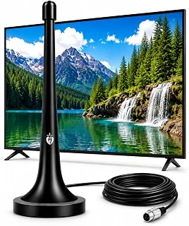 Antena TV Digital UHF VHF Amplificada Premium, HDTV, Base Magnética com Ultra Ímã, Cabo de Longo Alcance, Compatível com TV Digital Full HD e 4K.
