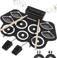 Almofada de Prática de 9 Tambores, Conjunto de Almofadas de Bateria Eletrônica Com Pedais e Baquetas, Bateria Eletrônica Portátil, Conjunto de Bateria Elétrica