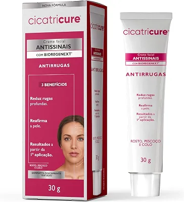 Cicatricure Creme Facial Antirrugas Antissinais com BIOREGENEXT, Reduz Rugas Profundas, Reafirma a Pele, Hidratante para Área dos Olhos, Resultados desde 1ª Aplicação, Combate Olheiras 30g