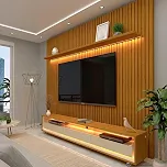Rack com Painel Ripado para Tv até 85 Polegadas Led 3 Gavetas com Rodízios 230cm Gelius Naturale Naturale