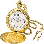 Relógio de Bolso Domcil Vintage Dourado Quartzo Analógico Clássico Retrô com Corrente Longa Tampa Frontal Presente Masculino