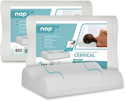 Nap Kit 2 peças Travesseiro Nasa Ortopédico Cervical Alto 14/12cm Premium D40 Capa Percal 180 fios 100% algodão Hipoalergênico para fronhas 50x70cm - Branco