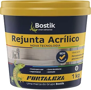 FORTALEZA Rejunte Acrílico Preto – Pronto para Uso, Antimofo e Impermeável – Para Pisos e Revestimentos de Cerâmica, Porcelanato e Pedras Naturais – Interno e Externo – 1kg