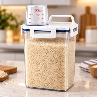 Dispenser Hermético 2L com Copo Medidor e Tampa com Trava – Pote Organizador BPA Free para Mantimentos, Grãos, Sabão em Pó e Organização da Cozinha/Lavanderia