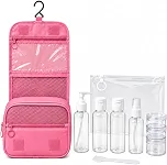 Necessaire Rosa + Kit Viagens 9 Recipiente Organizadores Reutilizáveis