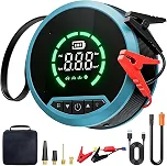 Compressor de ar Portatil Automotivo, PowerBank 10000mAh, Auxiliar De Partida e Calibrador de Pneu 2 em 1, Lanterna LED e Vários para Carros, Motos e Bicicletas