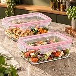 Kit 2 Potes de Vidro Borossilicato 1500ml Retangulares com Tampa Hermética e 4 Travas, Livre de BPA, para Freezer, Micro-ondas e Forno